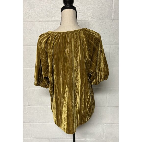 Maurices Crushed Velvet Boho Peasant Top Amber Gold Size L - Picture 2 of 7